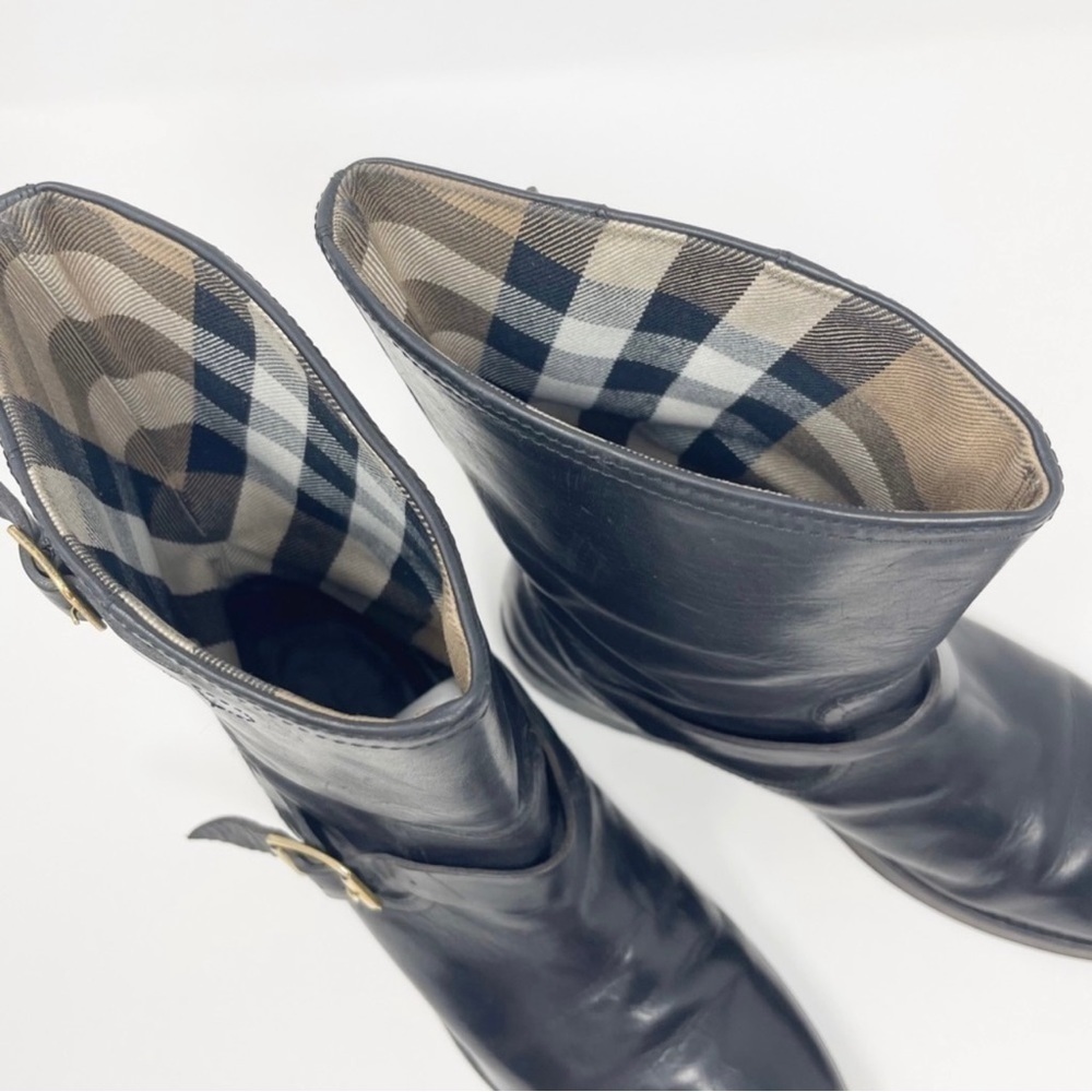 Burberry Wingfield Black Leather Moto Biker Boots Size 7.5 - Picture 2 of 13